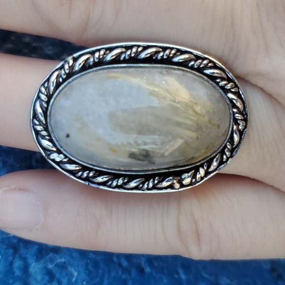 New Gold Rutilated Quartz 925 Silver Ring. - Picture 9 of 16